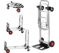 VEVOR 2-en-1 Diable pliable 113/181kg capacité de charge Diable de transport alliage d'aluminium & acier carbone Diable ⇋ Chariot plate-forme Trolley pour les tâches de chargement & transport à l'inté