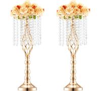 VEVOR 2 STK 55 cm de haut Présentoir à fleurs en verre cristallin pour les mariages, vase en métal pour les pièces montées de mariage, support à fleurs doré, présentoir à fleurs pour les tables, les r
