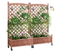 VEVOR Jardinière avec Treillis, Lot de 2 Lit de Jardin Surélevée 75x33x156 cm Bac à Fleur Extérieur Autoportant en Bois avec Trous de Drainage pour Plantes Grimpantes, Fleurs, Jardin, Terrasse, Balcon