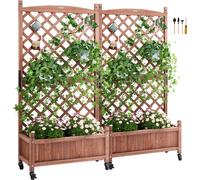 VEVOR Jardinière avec Treillis, Lot de 2 Lit de Jardin Surélevée 75x33x156 cm Bac à Fleur Extérieur Autoportant en Bois avec Trous de Drainage pour Plantes Grimpantes, Fleurs, Jardin, Terrasse, Balcon