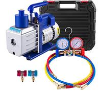 VEVOR 4,8 CFM Pompe à Vide, Pompe à Vide Frigoriste 1/3 HP, Pompe à Vide Climatisation à 1 Étage avec Jauge, Radiateur Intelligent et 3 Tuyaux pour Système de Réfrégération et Climatisation