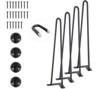 VEVOR Pied de Table en Épingle à Cheveux 4PCS Pieds de Bureau 482 mm Acier Massif Capacité Charge 227 kg Pieds de Meubles 2 Tiges Noirs avec Vis et Patins Protecteurs pour Maison Bureau Salle à Manger