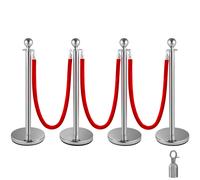 VEVOR 4 Poteaux de Guidage Séparation Argenté avec 3 Cordes Velours Rouge 1,5 m