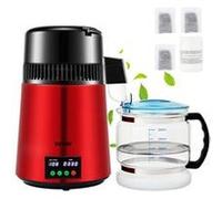 VEVOR Distillateur d'eau 4L – 1L/h Inox alimentaire, 30–108°C, minuterie, récipient en verre, rouge