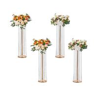 VEVOR 4PCS Support de Fleurs de Mariage 90 cm Porte-Fleurs en Cristal Centre de Table Mariage Luxueux Vase Métal Doré Présentoir Floral pour Réception Événements Décoration de Fête à la Maison Hôtel