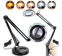 VEVOR 64 LED Lampe loupe Lampe loupe de travail avec support Lampe de travail Lampe de table Grossissement 5x, gradation 5 couleurs, lentille en verre 110mm, Smart-Head-Touch-Control Idéal pour travai
