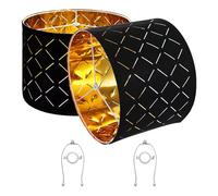 VEVOR Abat-jour tambour 33x33x25 cm (haut x bas x haut), 2 abat-jour de rechange de taille moyenne en tissu TC + PET, abat-jour avec harpe pour lampe de table lampadaire (design creux diamant noir)