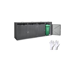 VEVOR Abri pour poubelles, 4 x 240 L, Rangement pour poubelles Horizontal en Acier galvanisé, boîte de Rangement à poubelles extérieur, étanche et verrouillable, pour Jardin, arrière-Cour et terrasse