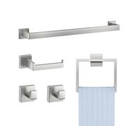 VEVOR Accessoires de Salle de Bain en Nickel Brossé 5PCs, Porte Serviettes Mural en Inox 59,8 cm avec Support Serviettes Carré, 2 Crochets pour Peignoir et Porte-papier Toilette, Kit de Quincaillerie