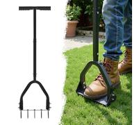 VEVOR Aérateur de Gazon Manuel 23,5 cm Aérateur de Pelouse Robuste Outil d'Aération de Terrasse pour Sols Compactés Durcis dans Jardin et Cour, avec 15 Pointes en Fer 6 cm, Manche Long, Large Plaque