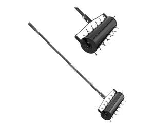 VEVOR Aérateur de Pelouse Roulant, 533,4 mm, Aérateur de Gazon Manuel Robuste avec Poignée Amovible, 33 Pointes en Fer, Outil d'Aération de Terrasse Roulant pour Jardin, Cour, Pelouses Compactés, Noir