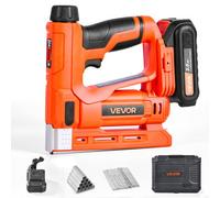 VEVOR Agrafeuse Cloueuse Électrique 2-en-1, Cloueur Calibre 18, 15 mm, avec 1000 Clous et 1000 Agrafes, Poignée en Caoutchouc Antidérapante, avec Batterie et Chargeur, pour Travail du Bois, Orange