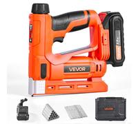 VEVOR Agrafeuse Cloueuse Électrique 2-en-1, Cloueur Calibre 18, 15 mm, avec 1000 Clous et 1000 Agrafes, Poignée en Caoutchouc Antidérapante, avec Batterie et Chargeur, pour Travail du Bois, Orange