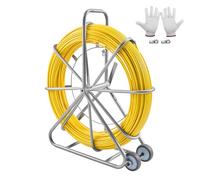 VEVOR Aiguille Électricien 200 m Tire Fils Électrique Fibre de Verre avec Support Acier, 3 Têtes de Tirage, Outil d'Extraction de Câble Flexible 8 mm, pour Murs, Conduits Électriques, Non Conducteur