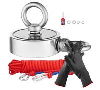 VEVOR Aimant de Pêche à Double Face, Force de Traction Puissante de 454 kg, Kit de Pêche Magnétique en Néodyme Terre Rare, avec Grappin, Corde, Gant et Boulon à Œil, pour la Récupération en Rivière