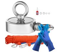 VEVOR Aimant de Pêche à Double Face, Force de Traction Puissante de 454 kg, Kit de Pêche Magnétique en Néodyme Terre Rare, avec Grappin, Corde, Gants, et Boulon à Œil, pour la Récupération en Rivière