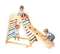 VEVOR Aire de Jeux Intérieure en Bois 4-en-1, avec Planche à Grimper, Toboggan, Échelle en Bois et Anneaux de Gymnastique, Structure de Jeux pour Enfants, Style Montessori, Capacité de Charge 100 kg
