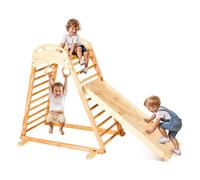 VEVOR Aire de Jeux Intérieure en Bois 4-en-1, avec Planche d’Escalade, Toboggan, Échelle en Bois et Anneaux de Gymnastique, Structure de Jeux pour Enfants, Style Montessori, Charge 100 kg, pour Crèche