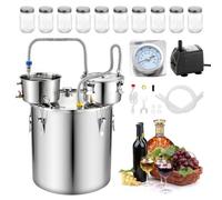 VEVOR Alambic Maison 50 L Distillateur d'Alcool en Inox avec 10 Flacons, Kit de Distillation Maison pour Whisky Brandy Huile Essentielle Amateur, Chaudière avec Thumper, Thermomètre et Pompe à Eau