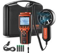 VEVOR Anémomètre 4 en 1 100,8MPH Vélocimètre d'air 168x75x36mm Anémomètre IP44 Anémomètre MAX/MIN/AVG/CU-Vitesse du vent Données de vitesse du vent Vélocimètre