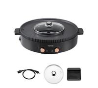 VEVOR Appareil à Fondue Chinoise avec Gril 2-en-1, Hot Pot Électrique 1800 W, Fondue Électrique avec Double Contrôle de Température Séparé, Poêle Antiadhésive, pour Barbecue Coréen Shabu Shabu Hotpot