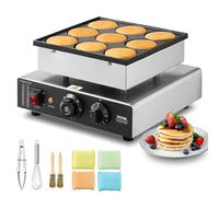 VEVOR Appareil à Pancake 9PCs 76 mm, Crêpière Commerciale 850 W, Appareil à Poffertjes Dorayaki en Acier Inoxydable Antiadhésif, Température et Temps Réglable, pour Cuisine à Domicile, Restaurant, Sna