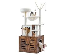 VEVOR Arbre à Chat, 138 cm, Grand Tour d'escalade à Chats 2 en 1 avec Meuble à Bac à Litière Condo à Plusieurs Niveaux avec Perchoir, Griffoirs Sisal, Hamac, Maison de Repos pour Chatons Intérieur