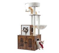 VEVOR Arbre à Chat, 140 cm, Grand Tour d'escalade à Chats 2 en 1 avec Meuble à Bac à Litière Condo à Plusieurs Niveaux avec Perchoir, Griffoirs en Sisal, Hamac, Maison de Repos pour Chatons Intérieur