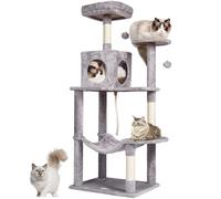 VEVOR Arbre à Chat, 143 cm, Tour d'escalade à Chats avec griffoir en sisal, Niche, hamac, perchoir supérieur, Plates-Formes de Saut, balles suspendues, pour activités d'intérieur Chats, Gris Clair