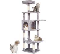 VEVOR Arbre à Chat, 154 cm, Tour d'escalade à Chats avec griffoir en sisal, Niche, hamac, perchoir supérieur, Plates-Formes de Saut, Balle Suspendue, pour activités d'intérieur des Chats, Gris Clair