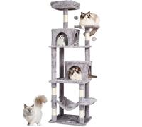 VEVOR Arbre à Chat, 160 cm, Tour d'escalade à Chats avec griffoir en sisal, 2 niches, hamac, perchoir supérieur, Plates-Formes de Saut, balles suspendues, pour activités d'intérieur Chats, Gris Clair
