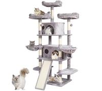 VEVOR Arbre à chat, 174 cm, tour d'escalade à chats avec griffoir en sisal, 2 niches, hamacs, perchoirs supérieurs, plates-formes de saut, rampe, balles suspendues, pour activité intérieur, gris clair