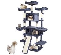 VEVOR Arbre à chat, 174 cm, tour d'escalade à chats avec griffoir en sisal, 2 niches, hamacs, perchoirs supérieurs, plates-formes de saut, rampe, balles suspendues, pour activité intérieur, gris foncé