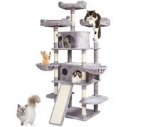 VEVOR Arbre à chat, 174 cm, tour d'escalade à chats avec griffoir en sisal, 2 niches, hamacs, perchoirs supérieurs, plates-formes de saut, rampe, balles suspendues, pour activité intérieur, gris clair
