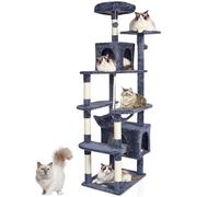 VEVOR Arbre à Chat, 183 cm, Tour d'escalade à Chats avec griffoir en sisal, 2 niches, hamac, perchoir supérieur, Plates-Formes de Saut, Balle Suspendue, pour activités d'intérieur Chats, Gris foncé
