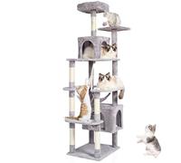 VEVOR Arbre à Chat, 183 cm, Tour d'escalade à Chats avec griffoir en sisal, 2 niches, hamac, perchoir supérieur, Plates-Formes de Saut, Balle Suspendue, pour activités d'intérieur Chats, Gris Clair