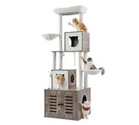 VEVOR Arbre à Chat, 185 cm, Grand Tour d'escalade à Chats 2 en 1 avec Meuble à Bac à Litière Condo à Plusieurs Niveaux avec Perchoir, Griffoirs Sisal, Hamac, Maison de Repos pour Chatons Intérieur