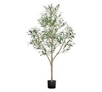 VEVOR Olivier artificiel, 1,5 m, avec pot noir, arbre artificiel avec tronc en bois naturel & feuilles & fruits verts réalistes, plante artificielle pour l'intérieur, la maison, le bureau, le salon