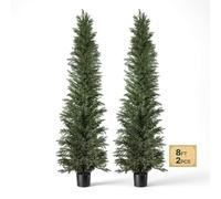 VEVOR Arbre Topiaire Artificiel Cèdre 2,44 m Lot de 2 avec Pot, Faux Arbres | Décoration Verte Persistante pour Intérieur et Extérieur, Porte d'Entrée, Porche, Hall d'Entrée, Terrasse et Jardin, en PE