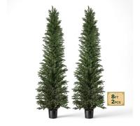 VEVOR Arbre Topiaire Artificiel Cèdre 2,44 m Lot de 2, avec Pot, Faux Arbres en PE, Décoration Verte pour Intérieur et Extérieur, Porte d'Entrée, Porche, Hall d'Entrée, Balcon, Terrasse et Jardin