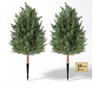 VEVOR Arbre Topiaire Artificiel Cèdre 914 mm Lot de 2, Arbustes Artificiels en PE avec Piquets de Sol, Verdure Décorative pour Intérieur et Extérieur, Porte d'Entrée, Porche, Balcon, Terrasse, Jardin