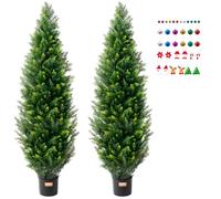 VEVOR Arbre Topiaire Artificiel Cèdre, Lot de 2, 152,4 cm, avec Feuilles Supplémentaires et Pot, Feuilles Persistantes, Résistante aux UV, Ensemble Plante Artificielle pour Déco Intérieur Extérieur