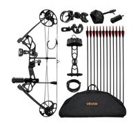 VEVOR Arc à poulies, réglable de 482,6 à 762 mm, kit arc de chasse pour débutant, puissance de 8,62 à 31,75 kg, kit pour droitier avec équipement de chasse, vitesse de flèche maximale 97,5 m/s, noir