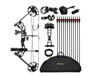 VEVOR Arc à poulies, réglable de 482,6 à 762 mm, kit arc de chasse pour débutant, puissance de 8,62 à 31,75 kg, kit pour droitier avec équipement de chasse, vitesse de flèche maximale 97,5 m/s, noir