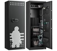 VEVOR Armoire à 10-12 Fusils, Coffre-Fort pour Armes à Feu 2 Façons de Verrouillage par Clavier Numérique et Clés, avec 4 Poches pour Pistolets et 3 Supports Réglables, Accès Rapide, pour Domicile