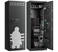 VEVOR Armoire à 10-12 Fusils, Coffre-Fort pour Armes à Feu 2 Façons de Verrouillage par Clavier Numérique et Clés, avec 4 Poches pour Pistolets et 3 Supports Réglables, Accès Rapide, pour Domicile