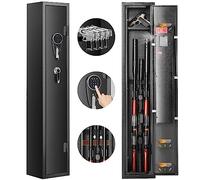 VEVOR Armoire à 3 Fusils 4 Pistolets en Acier Coffre-Fort pour Armes à Feu 2 Façons de Verrouillage Mot de Passe et 2 Clés Anti-Effraction Alarme Antivol et Mode Silencieux Domicile 25 x 22 x 132 cm