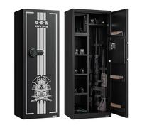 VEVOR Armoire à 4 Fusils, Coffre-Fort pour Armes à Feu 2 Façons de Verrouillage par Clavier Numérique et Clés, avec 3 Emplacements pour Munitions et 2 Supports Réglables, pour Pistolets Domicile