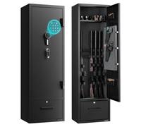 VEVOR Armoire à 4 Fusils, Coffre-Fort pour Armes à Feu 2 Façons de Verrouillage par Clavier Numérique et Clés, 2 Emplacements pour Munitions, 2 Poches pour Pistolets et 2 Supports Réglables, Domicile