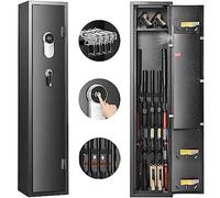 VEVOR Armoire à 5 Fusils 4 Pistolets en Acier Coffre-Fort pour Armes à Feu 2 Façons de Verrouillage Empreinte Digitale et Clé Anti-Effraction Alarme Antivol et Mode Silencieux Domicile 28x30x138 cm
